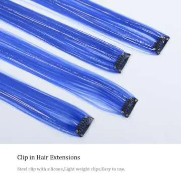 ZIRANJUAN Clip in Hair Extensions Tinsel Sparkle Highlights for Hair 20 inch Blue Hair for Party Christmas for Kids Girls Women（Blue 14PCS）