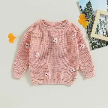 Baby Girl Sweater Knitted Long Sleeve Toddler Sweatshirt Daisy Fall Winter Warm Onesie Oversized Inf...