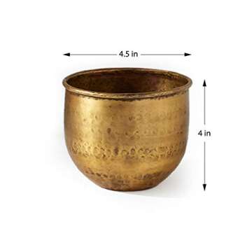 Serene Spaces Living Small Antiqued Brass Vase - Elegant Curved Base Accent Piece for Home Decor, 4"...