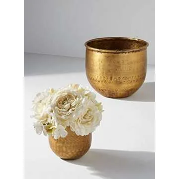 Serene Spaces Living Small Antiqued Brass Vase - Elegant Curved Base Accent Piece for Home Decor, 4" Tall & 4.5" Diameter Flower Holder