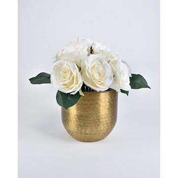 Serene Spaces Living Small Antiqued Brass Vase - Elegant Curved Base Accent Piece for Home Decor, 4" Tall & 4.5" Diameter Flower Holder