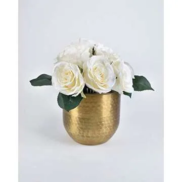 Serene Spaces Living Small Antiqued Brass Vase - Elegant Curved Base Accent Piece for Home Decor, 4" Tall & 4.5" Diameter Flower Holder