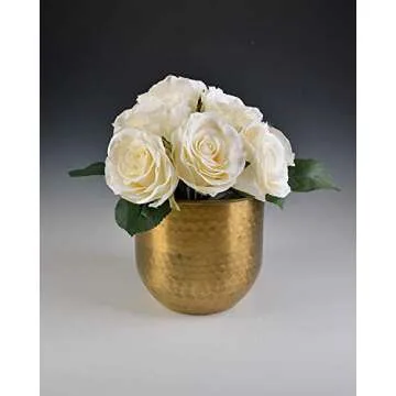 Serene Spaces Living Small Antiqued Brass Vase - Elegant Curved Base Accent Piece for Home Decor, 4" Tall & 4.5" Diameter Flower Holder