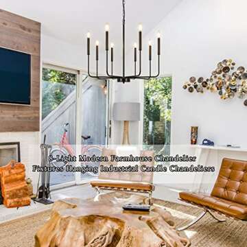 YLCHYTDZSW 8-Light Simple Modern Dining Room Light Fixture Black Farmhouse Chandelier for Living Roo...