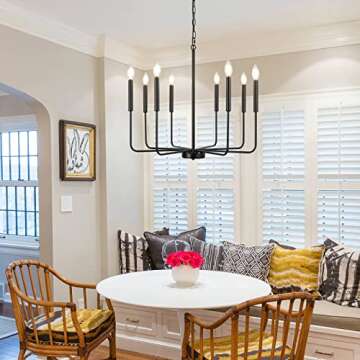 YLCHYTDZSW 8-Light Simple Modern Dining Room Light Fixture Black Farmhouse Chandelier for Living Room Foyer Chandeliers for High Ceilings Candle Chandelier for Kitchen, Foyer, Entryway, Bedroom