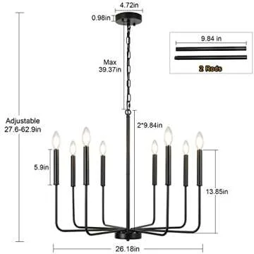 YLCHYTDZSW 8-Light Simple Modern Dining Room Light Fixture Black Farmhouse Chandelier for Living Room Foyer Chandeliers for High Ceilings Candle Chandelier for Kitchen, Foyer, Entryway, Bedroom