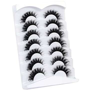 Pooplunch False Eyelashes Cat Eye Fluffy Lashes Russian DD Curl Extension Volume Foxy Eye Lifting Look Faux Mink Fake Eyelashes 7 Pairs Pack