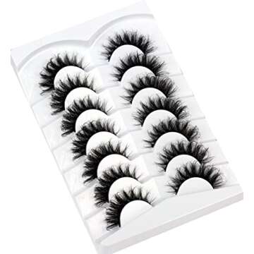 Pooplunch False Eyelashes Cat Eye Fluffy Lashes Russian DD Curl Extension Volume Foxy Eye Lifting Look Faux Mink Fake Eyelashes 7 Pairs Pack