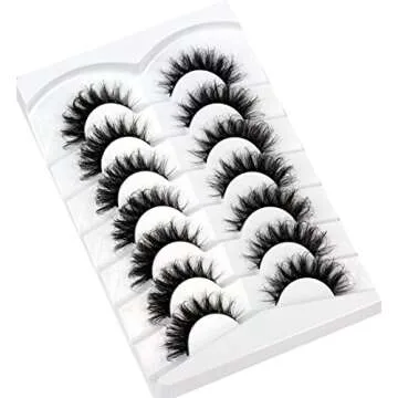 Pooplunch False Eyelashes Cat Eye Fluffy Lashes Russian DD Curl Extension Volume Foxy Eye Lifting Look Faux Mink Fake Eyelashes 7 Pairs Pack
