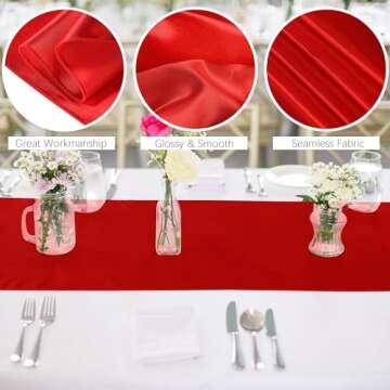 ANECO 4 Pack Satin Table Runner 12 x 108Inch Long Bright Silk and Smooth Fabric Party Table Runner for Wedding Banquet Party Decoration- Red