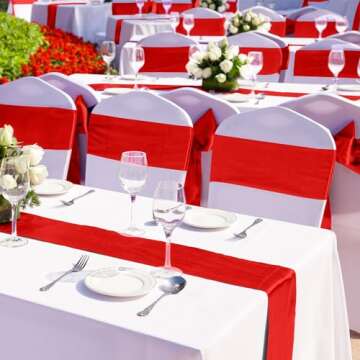 ANECO 4 Pack Satin Table Runner 12 x 108Inch Long Bright Silk and Smooth Fabric Party Table Runner for Wedding Banquet Party Decoration- Red