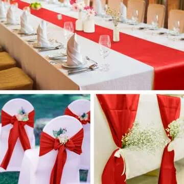 ANECO 4 Pack Satin Table Runner 12 x 108Inch Long Bright Silk and Smooth Fabric Party Table Runner for Wedding Banquet Party Decoration- Red