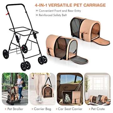 Giantex Double Pet Stroller with 2 Detachable Carrier Bags, Safety Belt, 4 Lockable Wheels, Folding ...