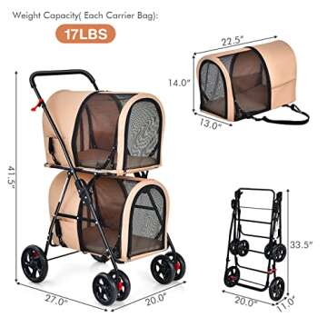 Giantex 4-in-1 Double Pet Stroller - Versatile Pet Transport