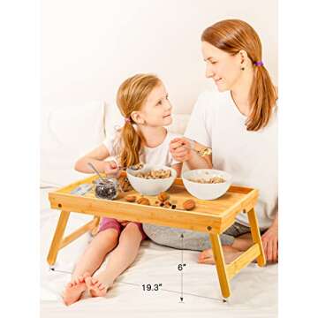 Pipishell Bamboo Bed Breakfast Tray with Folding Legs for Multi-Use