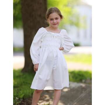 Enlifety Girls Elegant White Summer Dress with Pockets