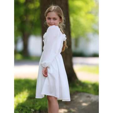 Enlifety Girls Elegant White Summer Dress with Pockets