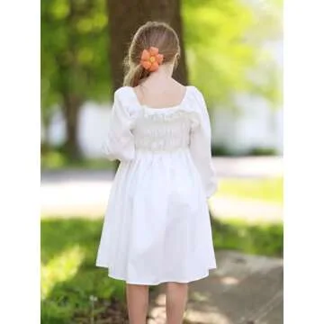 Enlifety Girls Elegant White Summer Dress with Pockets