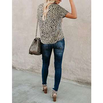 BMJL Women's Casual Cute Shirts Leopard Print Tops Basic Summer Short Sleeve Fashion Soft Blouse Loose Fit Tshirt(SmallLeopard05)