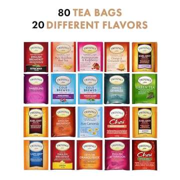 Twinings Tea Bags Sampler Assortment in Bamboo Gift Box (80 Count) 20 Flavors Gifts for Women Men Parents Family Friends Coworkers Perfect Variety Pack Tea Bag Organizer