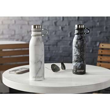 Contigo Matterhorn Vaccum Insulated Stainless Steel Water Bottle with Leak-Proof Chug Cap, Drinks Stay Cold up to 24 Hours or Hot up to 10 Hours, Fits Most Cup Holders, 20oz White Marble