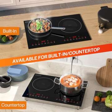 Empava Double/Dual Induction Cooktop 2 Burner, Shatter-proof Flat Glass Top, 18 Levels from 120°F t...