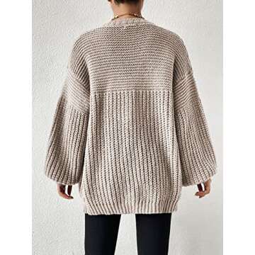 SHENHE Women's Open Front Casual Drop Shoulder Loose Long Cardigan Sweater Outerwear Khaki S
