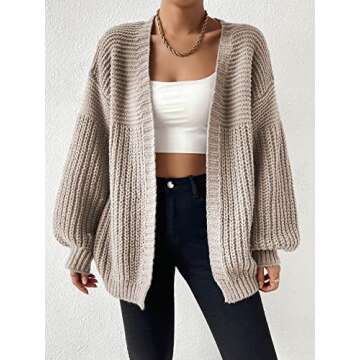 SHENHE Women's Open Front Casual Drop Shoulder Loose Long Cardigan Sweater Outerwear Khaki S