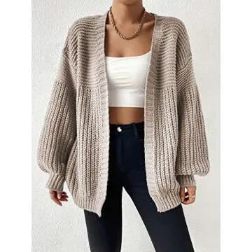 SHENHE Women's Open Front Casual Drop Shoulder Loose Long Cardigan Sweater Outerwear Khaki S