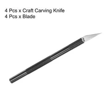 uxcell Art Craft Knife Set, 4pcs Carving Knife with 4pcs Metal Blade for Scrapbooking Stencil Hobby DIY, Metal Handle Black (4 Set)