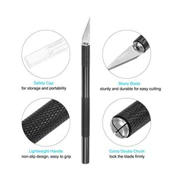uxcell Art Craft Knife Set, 4pcs Carving Knife with 4pcs Metal Blade for Scrapbooking Stencil Hobby DIY, Metal Handle Black (4 Set)