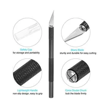 uxcell Art Craft Knife Set, 4pcs Carving Knife with 4pcs Metal Blade for Scrapbooking Stencil Hobby DIY, Metal Handle Black (4 Set)