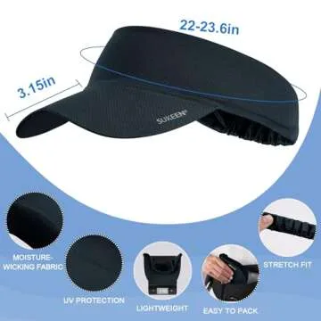 Sukeen Cooling Stretchy Visor Free Size Cool Hat with UV Protection Brim Peak Vizor for Golf,Tennis,Cycling,Running (Black)