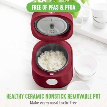 GreenLife Digital Rice Cooker - 4-Cup Capacity, Toxin-Free Ceramic Pot, Auto Presets & Touchscreen
