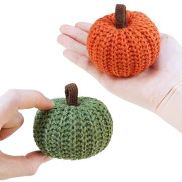 Winlyn Set of 6 Faux Fall Harvest Crochet Pumpkins Small Knit Pumpkins in Orange Yellow Green Brown ...