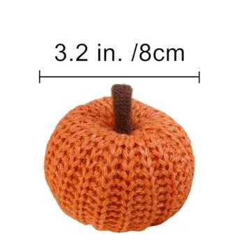 Winlyn Set of 6 Faux Fall Harvest Crochet Pumpkins Small Knit Pumpkins in Orange Yellow Green Brown Cream Rustic Farmhouse Pumpkins Foam Pumpkins for Thanksgiving Halloween Autumn Mantel Table Décor