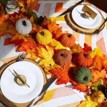 Winlyn Set of 6 Faux Fall Harvest Crochet Pumpkins Small Knit Pumpkins in Orange Yellow Green Brown Cream Rustic Farmhouse Pumpkins Foam Pumpkins for Thanksgiving Halloween Autumn Mantel Table Décor