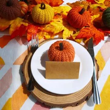 Winlyn Set of 6 Faux Fall Harvest Crochet Pumpkins Small Knit Pumpkins in Orange Yellow Green Brown Cream Rustic Farmhouse Pumpkins Foam Pumpkins for Thanksgiving Halloween Autumn Mantel Table Décor