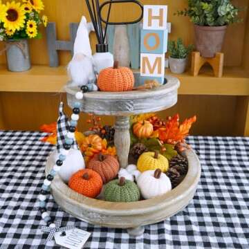 Winlyn Set of 6 Faux Fall Harvest Crochet Pumpkins Small Knit Pumpkins in Orange Yellow Green Brown Cream Rustic Farmhouse Pumpkins Foam Pumpkins for Thanksgiving Halloween Autumn Mantel Table Décor