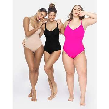 NEWVISISTER Shapewear Bodysuit for Women Tummy Control Seamless Sculpting Body Shaper Sleeveless Tops, Hot Pink, Large-X-Large