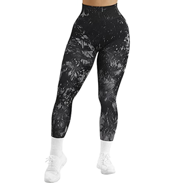 SUUKSESS Women Ribbed Seamless Leggings High Waisted Tummy Control Workout Yoga Pants (Black Tie Dye...