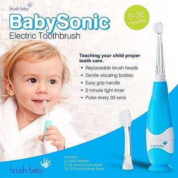 BabySonic Infant and Toddler Electric Toothbrush for Ages 0-3 Years - Safe and Sensitive Brush Heads...