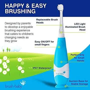 BabySonic Infant and Toddler Electric Toothbrush for Ages 0-3 Years - Safe and Sensitive Brush Heads, Sucker Base, Timer, Waterproof