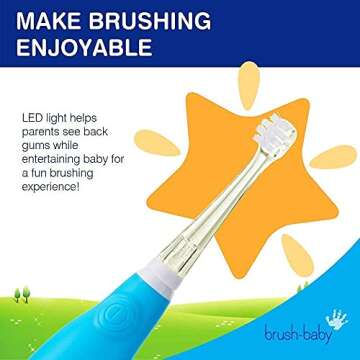 BabySonic Infant and Toddler Electric Toothbrush for Ages 0-3 Years - Safe and Sensitive Brush Heads, Sucker Base, Timer, Waterproof