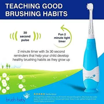 BabySonic Infant and Toddler Electric Toothbrush for Ages 0-3 Years - Safe and Sensitive Brush Heads, Sucker Base, Timer, Waterproof