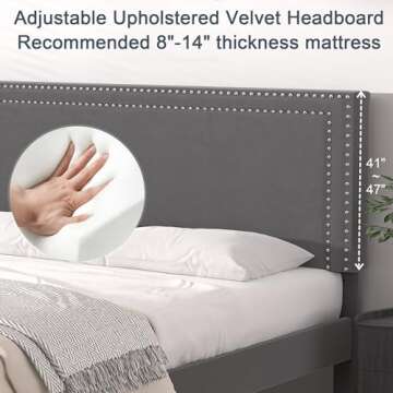 VECELO Queen Size Platform Bed Frame with Height Adjustable Upholstered Headboard, Modern Mattress Foundation,Strong Wood Slat Support, No Box Spring Needed, Easy Assembly