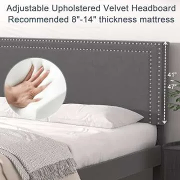 VECELO Queen Size Platform Bed Frame with Height Adjustable Upholstered Headboard, Modern Mattress Foundation,Strong Wood Slat Support, No Box Spring Needed, Easy Assembly