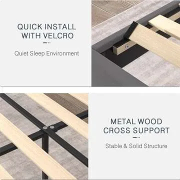 VECELO Queen Size Platform Bed Frame with Height Adjustable Upholstered Headboard, Modern Mattress Foundation,Strong Wood Slat Support, No Box Spring Needed, Easy Assembly