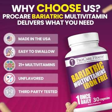 Procare Health Bariatric Multivitamin with Iron Free (30 Fast Dissolving Veggie Capsule) - Bariatric Vitamins for Gastric Sleeve & Gastric Bypass, Bariatric Multivitamin Without Iron (1 Month Supply)*