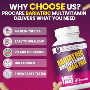 Procare Health Bariatric Multivitamin with Iron Free (30 Fast Dissolving Veggie Capsule) - Bariatric Vitamins for Gastric Sleeve & Gastric Bypass, Bariatric Multivitamin Without Iron (1 Month Supply)*